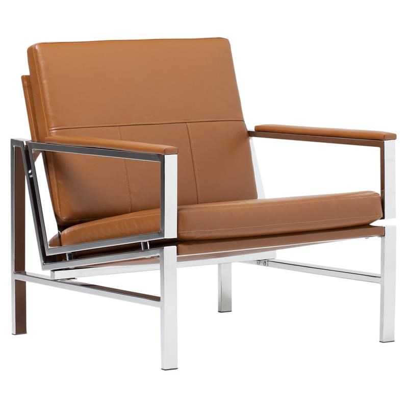 Studio Designs Home Atlas Leather and Metal Accent Chair in Caramel/Chrome