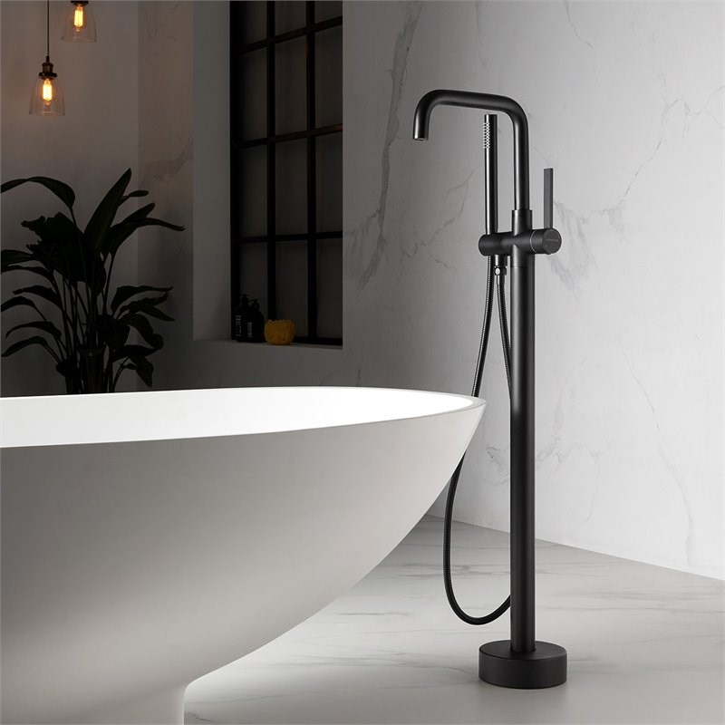 Vinnova Delara Freestanding Chrome Tub Faucet with Hand Shower in Black