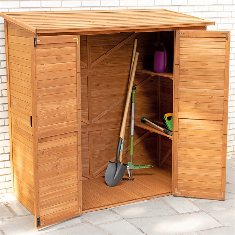 Leisure Season Wood Extra Large Storage Shed in Medium Brown | Homesquare