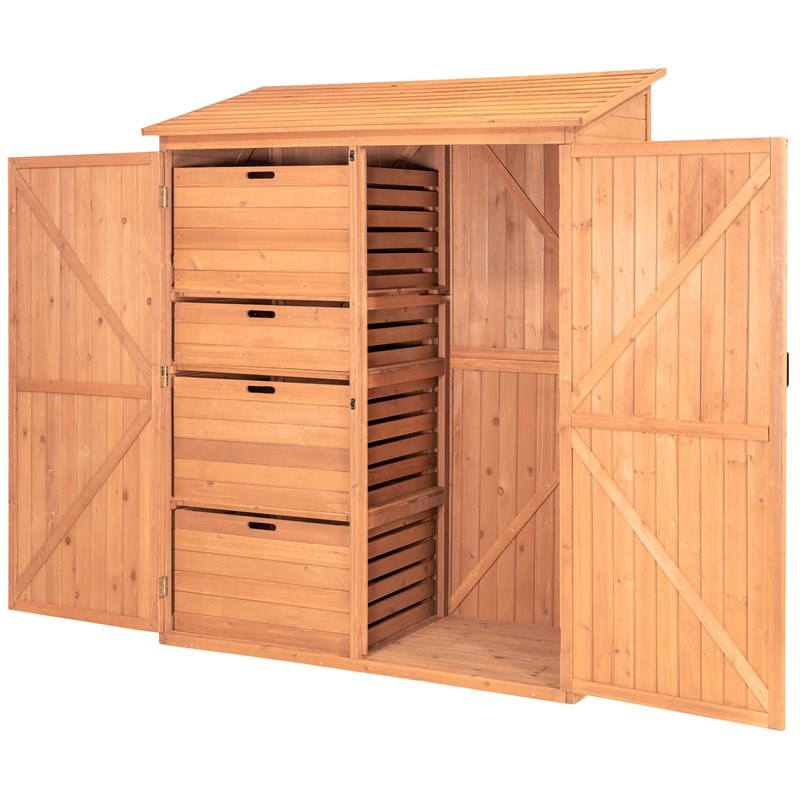 Leisure Season Wood Storage Shed with Pull Out Crates in Medium Brown ...