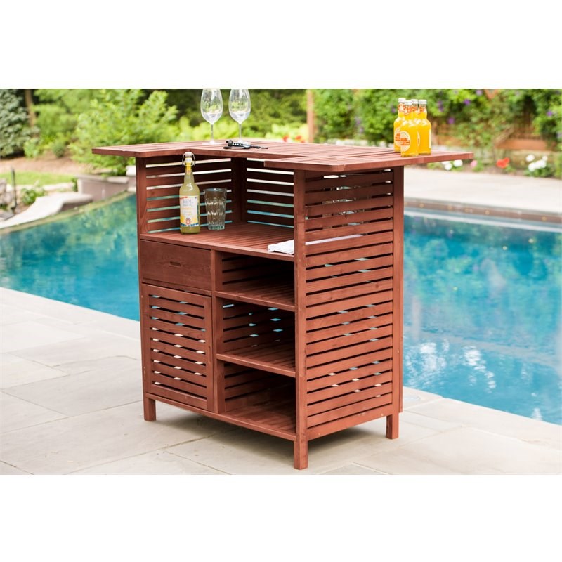 Leisure Season Wood Outdoor Bar With Storage in Medium Brown | Homesquare