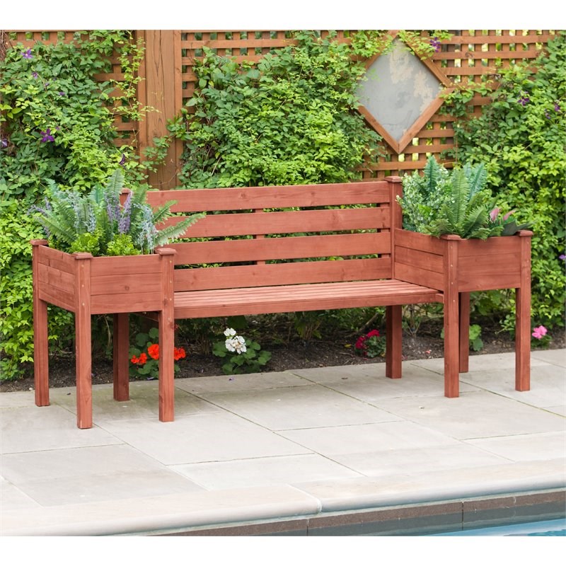 Leisure Season Wood Planter Bench with Slanted Back Rest in Medium ...