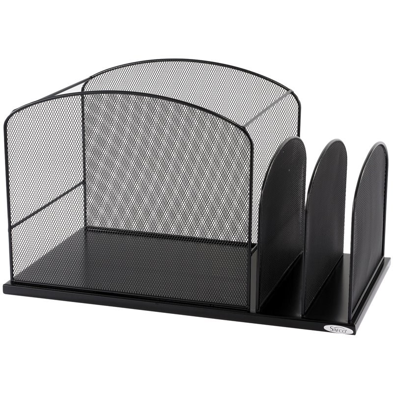 Safco Onyx Black Mesh Desk Organizer with 2 Upright Sections
