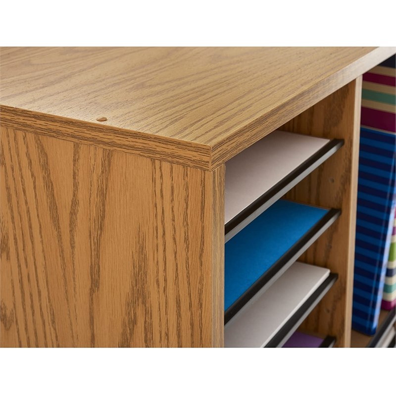 Safco Medium Oak 36 Compartment Wood Adjustable File Organizer Light Brown