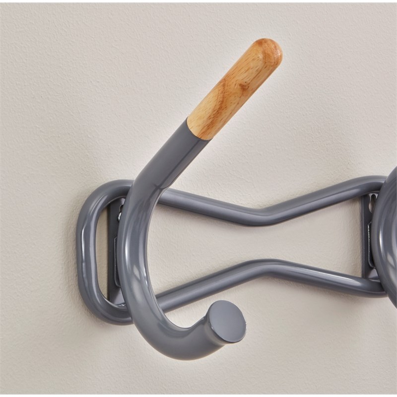 Safco's Steel Charcoal 3 Hook Family Coat Wall Rack With Wooden Tips