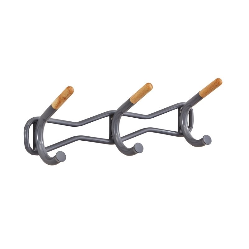 Safco's Steel Charcoal 3 Hook Family Coat Wall Rack With Wooden Tips