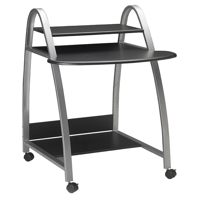Eastwinds Wood and Metal Mobile Computer Cart in Black Anthracite