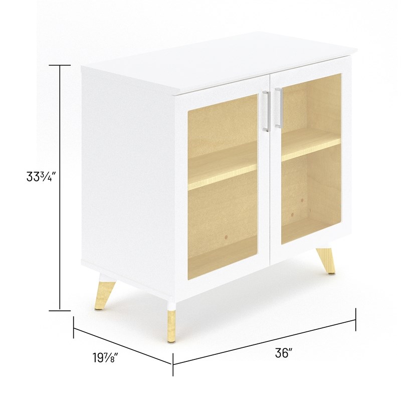 Resi Modern White Multi Level Wood Storage Cabinet With Glass Doors