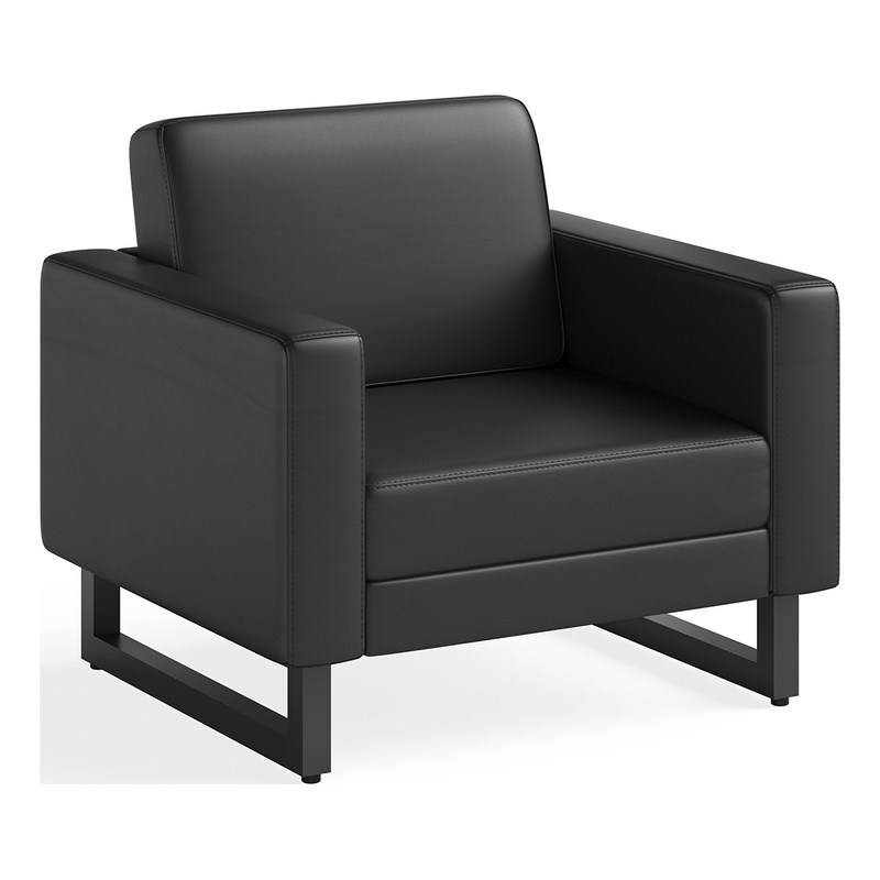 Safco Lounge Chair Black Vinyl with Metal Mirella Leg