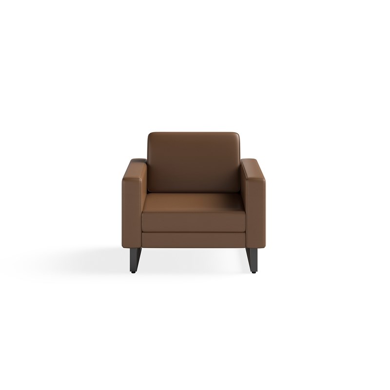 Safco Lounge Chair Brown Vinyl with Metal Mirella Leg