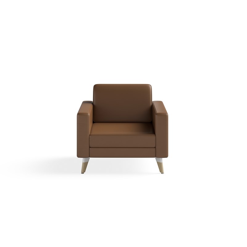 Safco Lounge Chair Resi Wood Feet Brown Vinyl (Cognac)