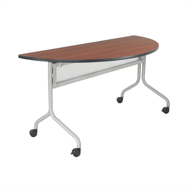 Safco Impromptu Mobile Training Table Half Round Top 48x24 in Cherry