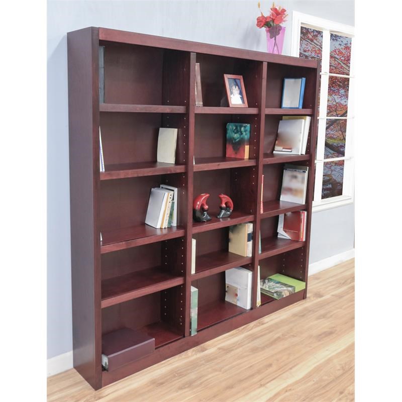 Traditional 72 Tall 15 Shelf Triple Wide Wood Bookcase In Cherry