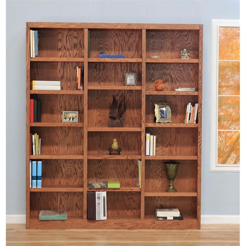 Traditional 84 Tall 18 Shelf Triple Wide Wood Bookcase In Dry Oak Homesquare