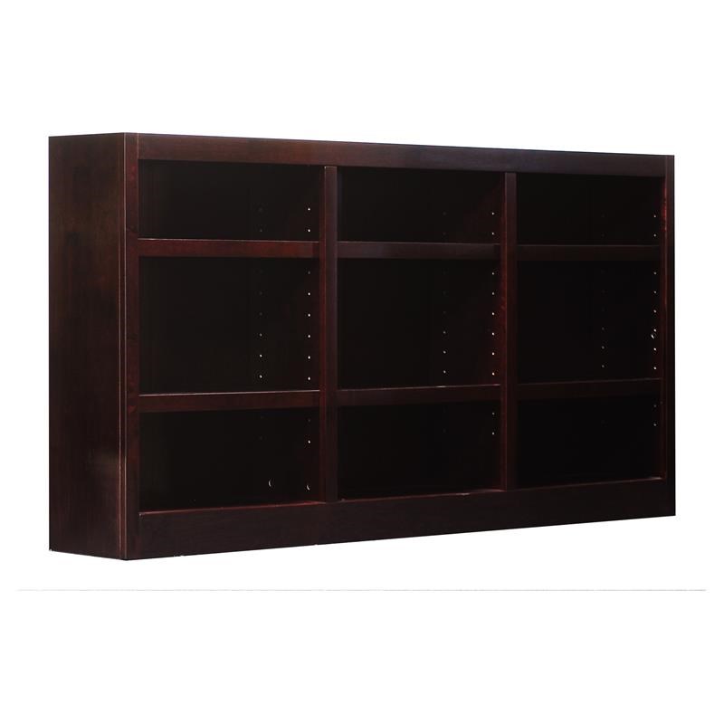 9 Shelf Triple Wide Wood Bookcase, Short And Wide Wooden Bookcase