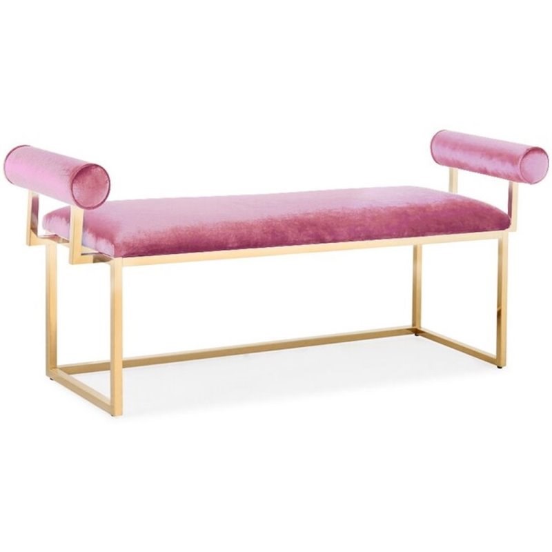 Uptown Club Moor Transitional Velvet Upholstered Bedroom Bench in Pink