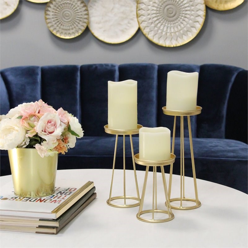 Stratton Home Decor 3 Piece Metal Soho Candlestick Set in Gold
