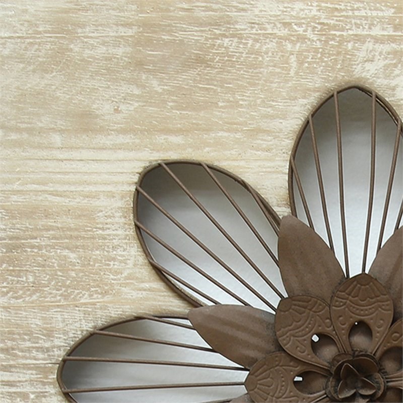 Stratton Home Decor Rustic Flower Wall In Natural And Espresso Homesquare - Stratton Home Decor Rustic Flower