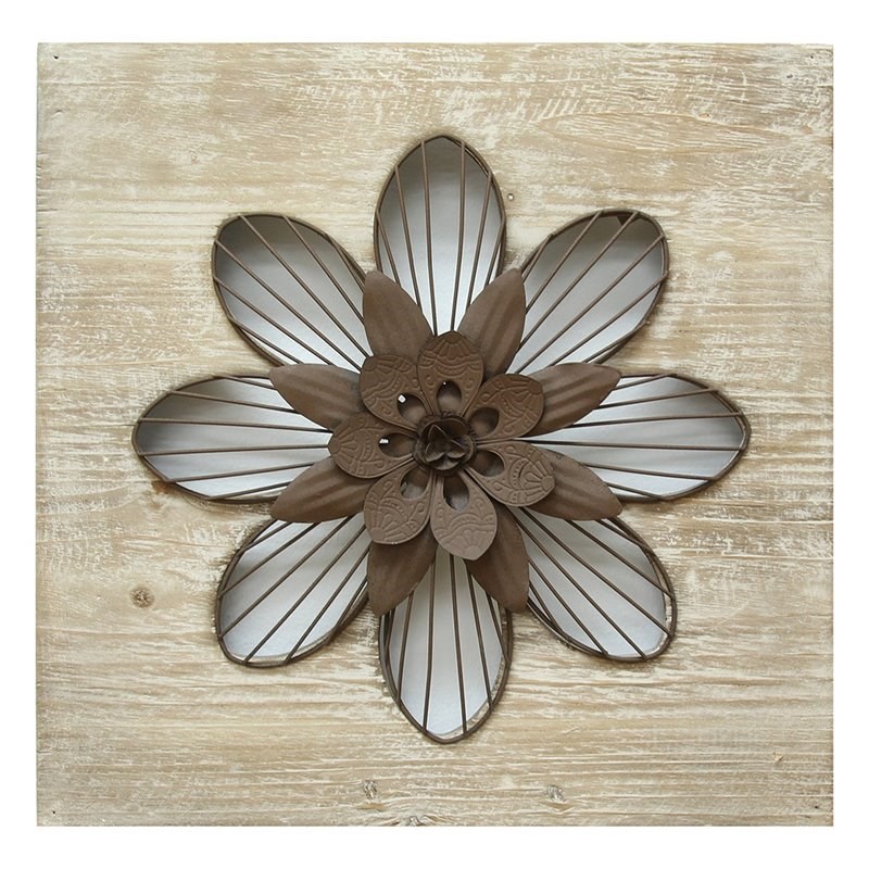 Stratton Home Decor Rustic Flower Wall In Natural And Espresso Homesquare - Stratton Home Decor Rustic 3 Piece Flower Set