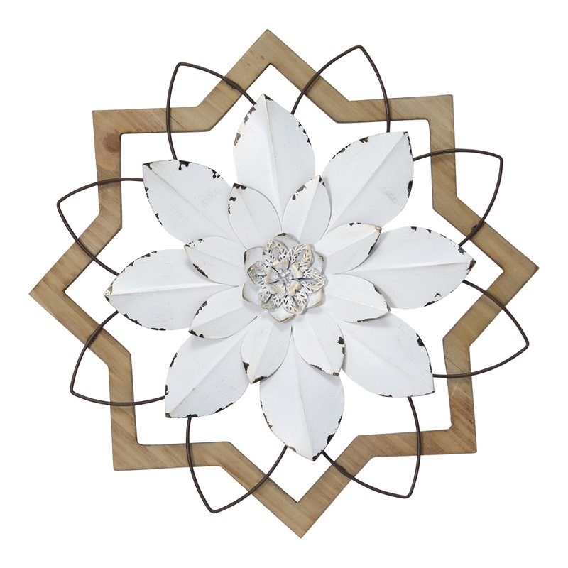 Stratton Home Decor Metal Flower And Wood Frame In White Homesquare - Stratton Home Decor Flower Metal And Wood Furniture
