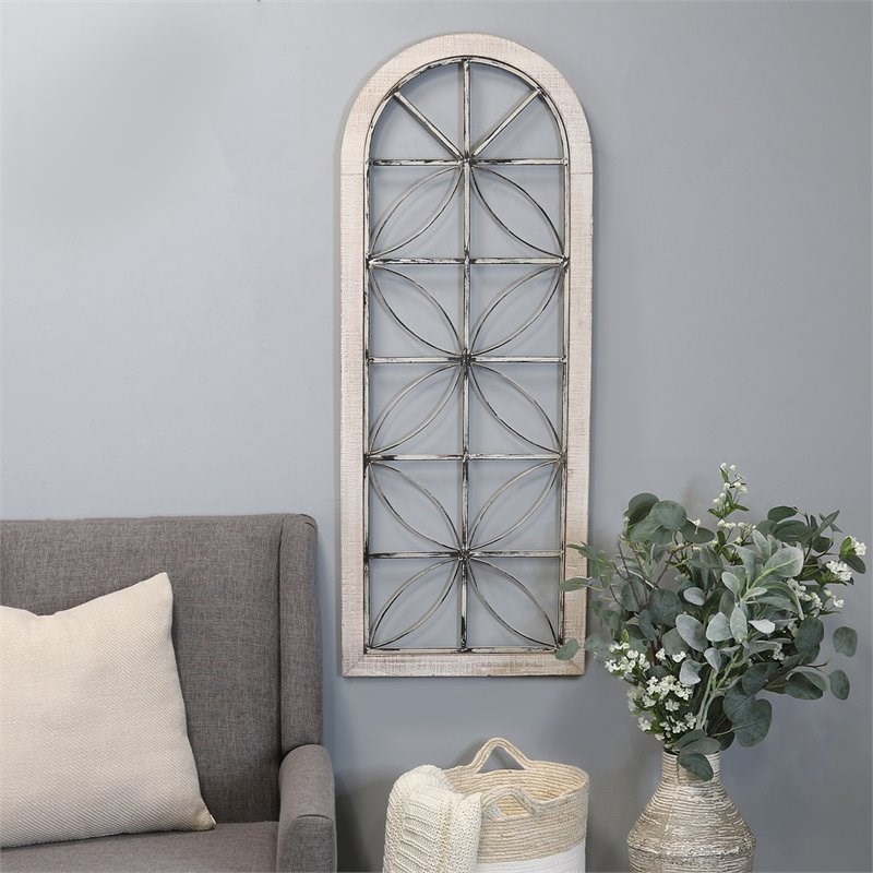 Stratton Home Decor Metal and Wood Window Panel in Distressed White ...