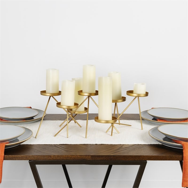 Stratton Home Decor Modern Metal Candle Holder Centerpiece in Gold