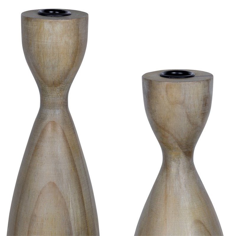 Stratton Home Decor Taper Wood Candle Holders in Dark Natural (Set of 2)