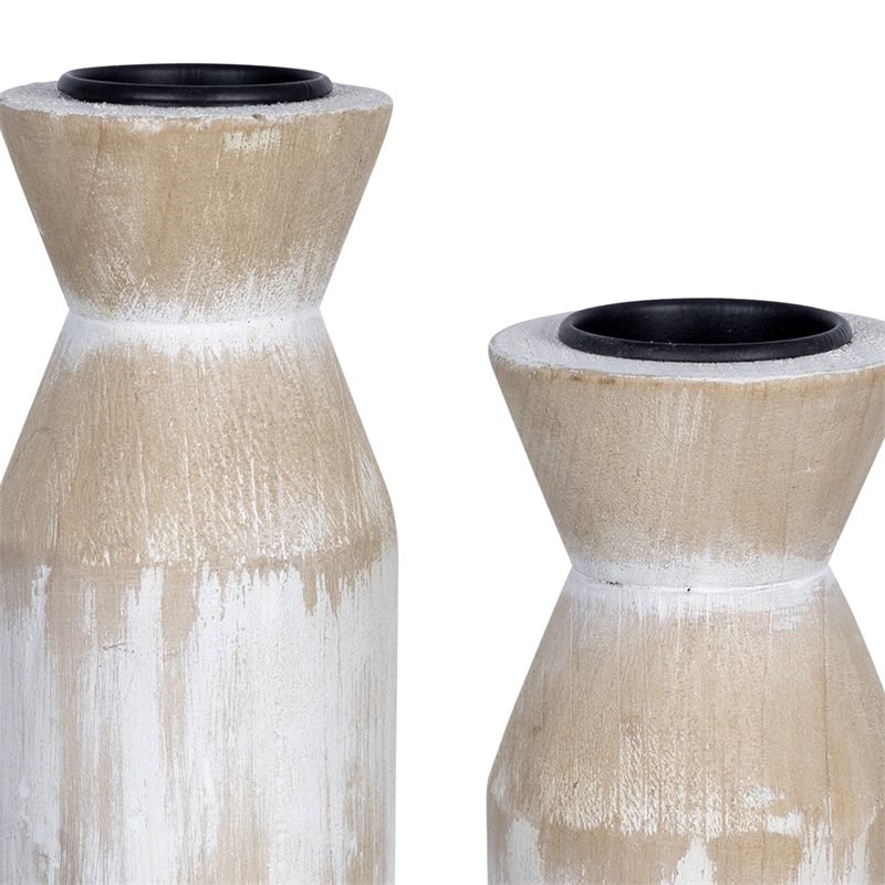 Stratton Home Decor Transitional Wood Candle Holders in Natural (Set of 3)