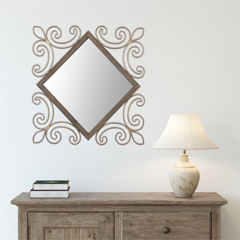 Stratton Home Decor Diamond Scroll Mia Traditional Wood Wall Mirror in