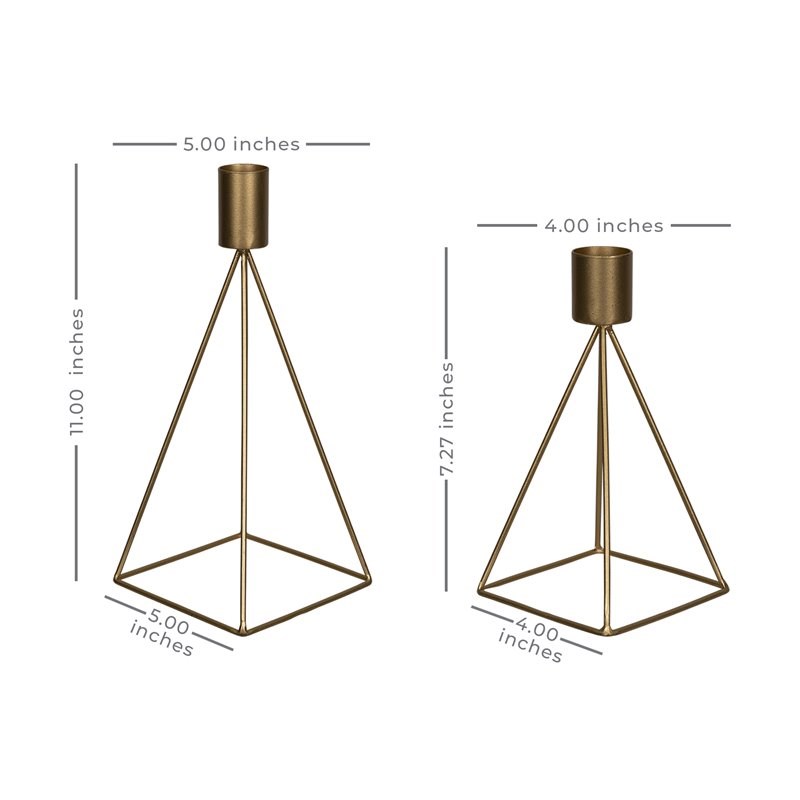 Stratton Home Decor Geometric Taper Metal Candle Holders in Gold (Set of 2)