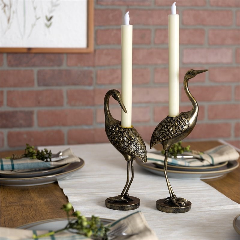 Stratton Home Decor Heron Bird I Taper Traditional Resin Candle Holder in Gold