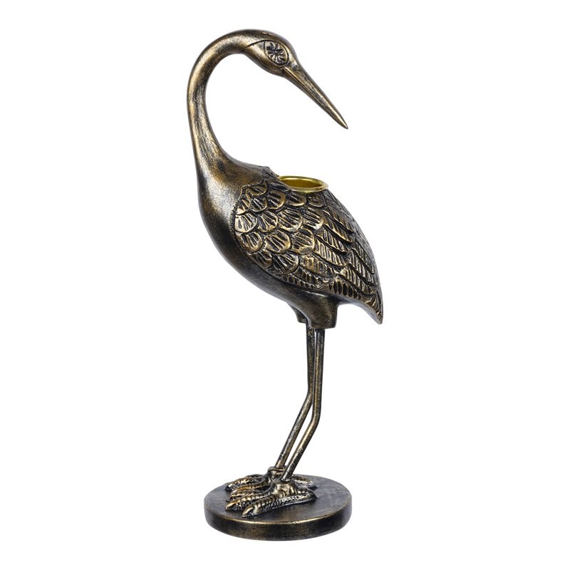 Stratton Home Decor Heron Bird II Taper Traditional Resin Candle Holder in Gold