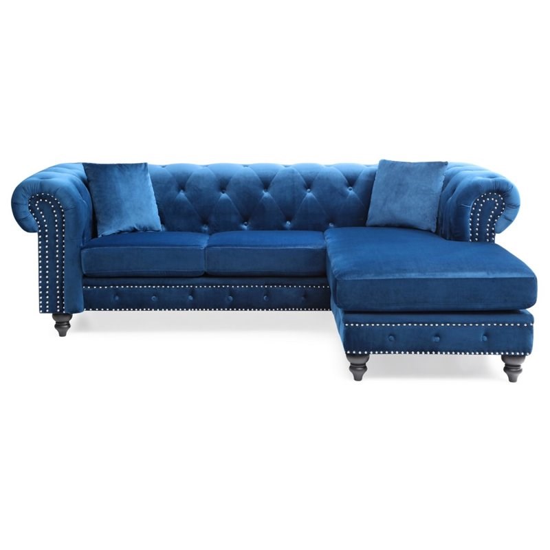 Glory Furniture Nola Velvet Sofa Chaise in Navy Blue | Homesquare