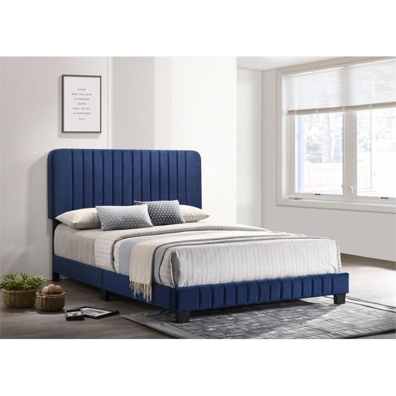 Glory Furniture Lodi Velvet Upholstered Queen Bed in Navy Blue Homesquare