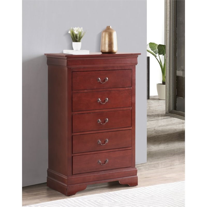 Glory Furniture Louis Phillipe 5 Drawer Chest in Cherry