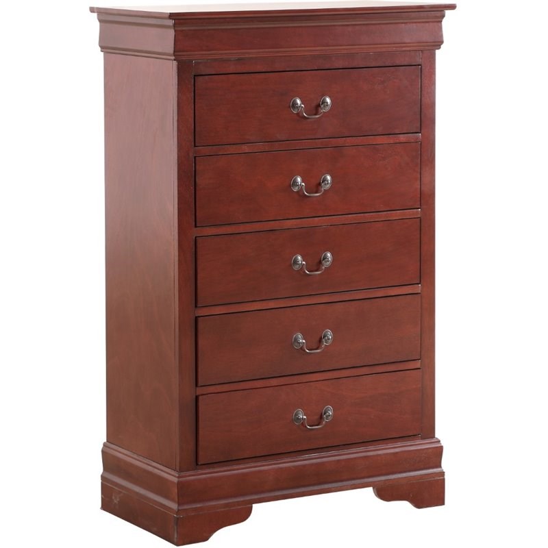 Glory Furniture Louis Phillipe 5 Drawer Chest in Cherry