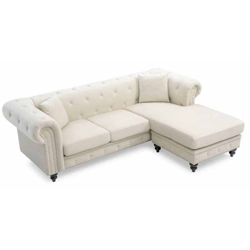 Glory Furniture Nola Velvet Sofa Chaise in Ivory Homesquare