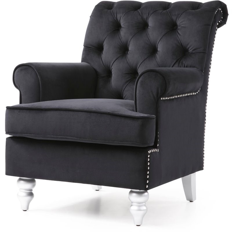 Glory Furniture Anna Velvet Accent Arm Chair in Black