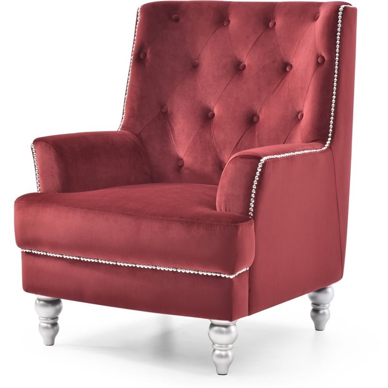 Glory Furniture Pamona Velvet Chair in Burgundy