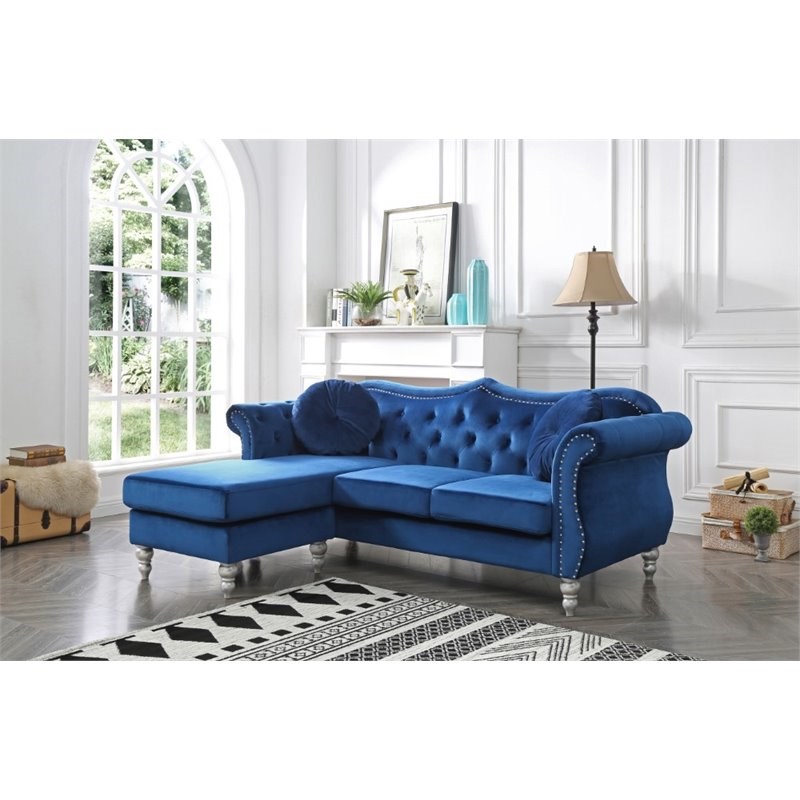 Glory Furniture Hollywood Velvet Sofa Chaise in Navy Blue Homesquare