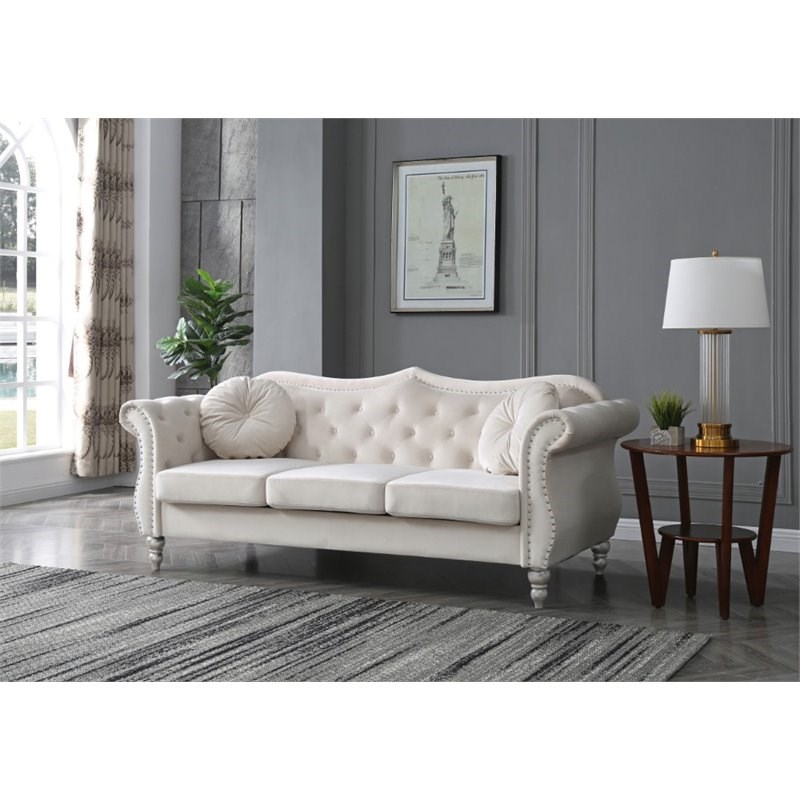 Glory Furniture Hollywood Velvet Sofa in Ivory Homesquare