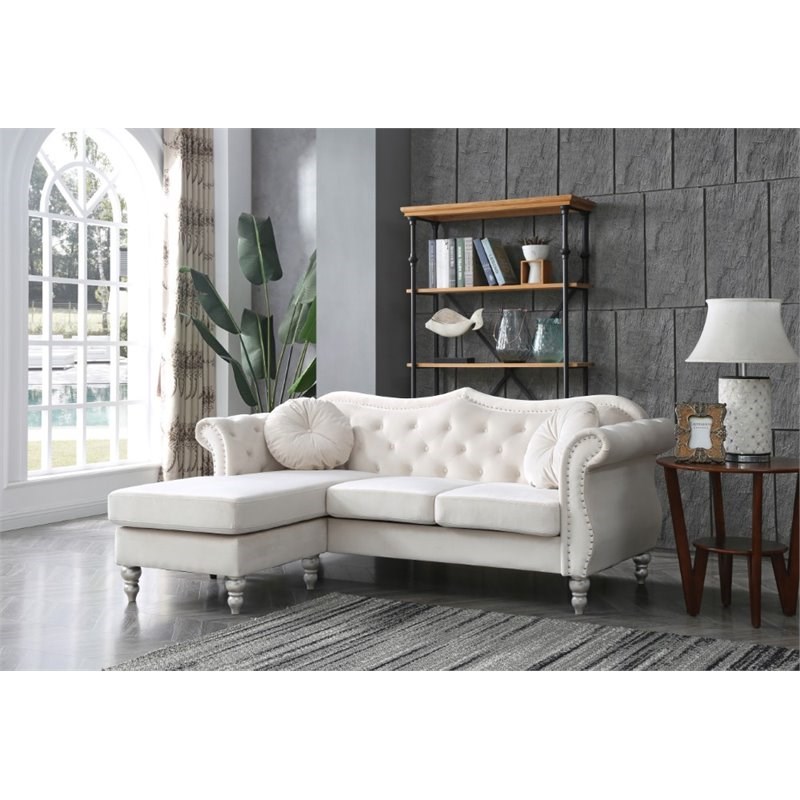 Glory Furniture Hollywood Velvet Sofa Chaise in Ivory Homesquare