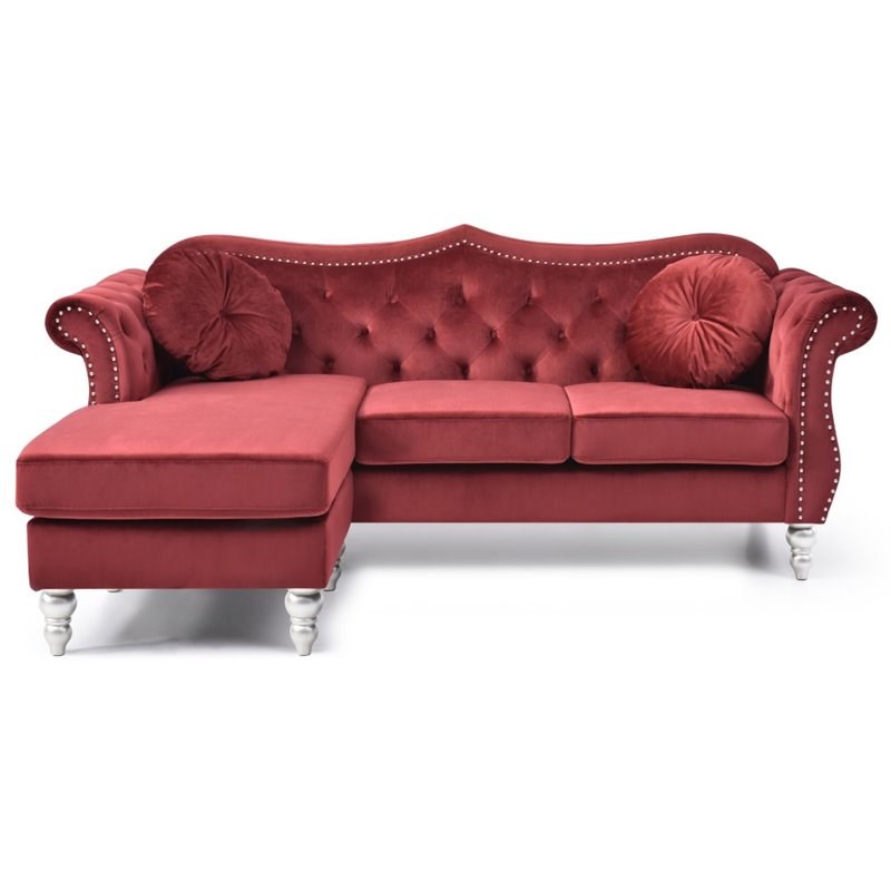Glory Furniture Hollywood Velvet Sofa Chaise in Burgundy Homesquare