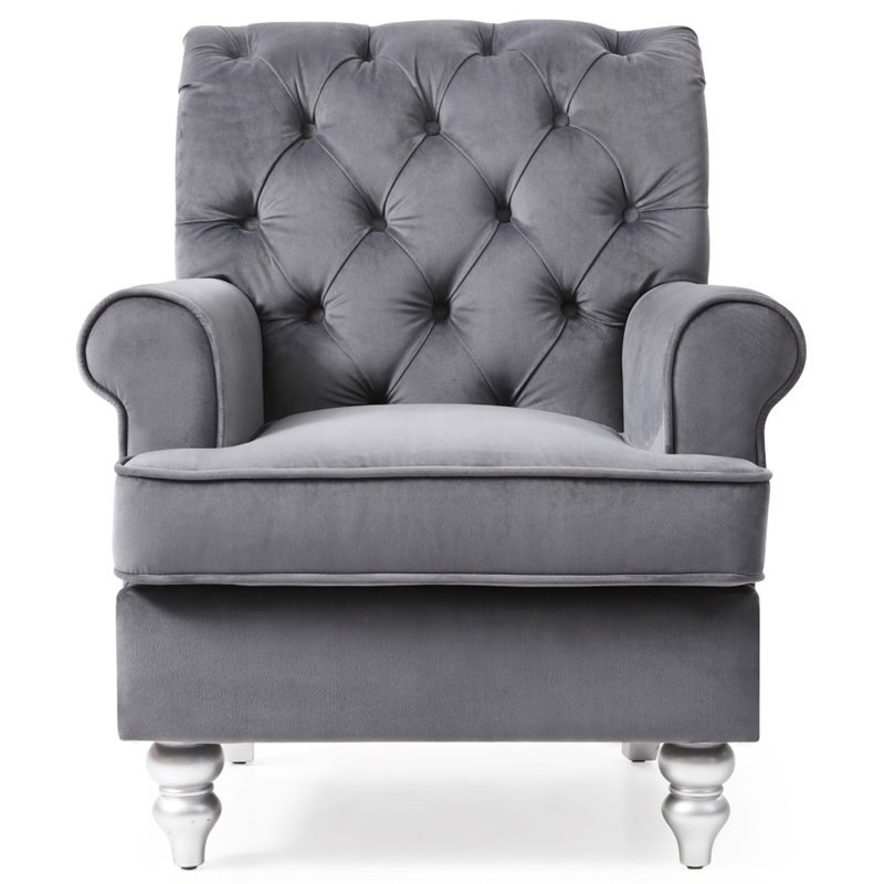 Glory Furniture Anna Velvet Accent Arm Chair in Gray