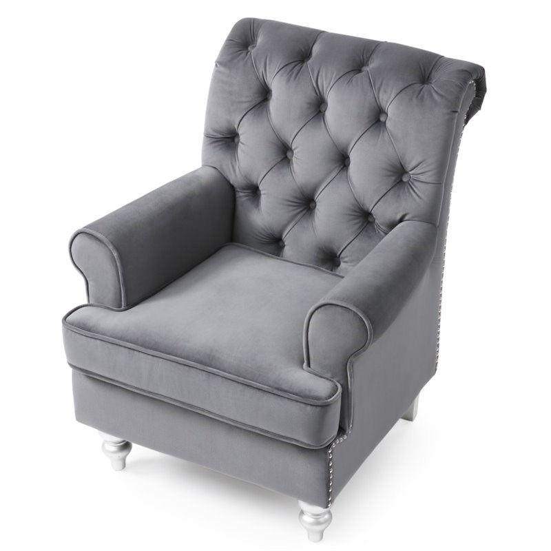 Glory Furniture Anna Velvet Accent Arm Chair in Gray