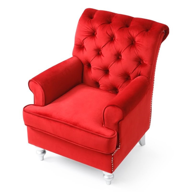 Glory Furniture Anna Velvet Accent Arm Chair in Red