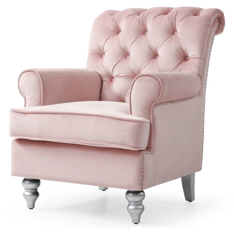 Glory Furniture Anna Velvet Accent Arm Chair in Pink