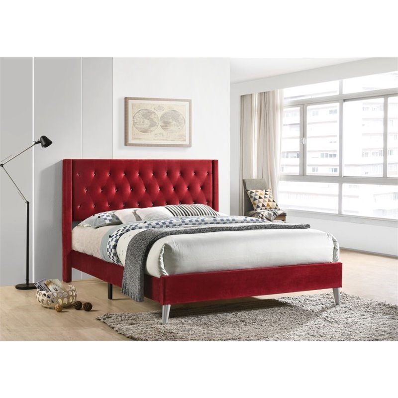 Glory Furniture Bergen Velvet Upholstered Full Bed in Cherry Homesquare