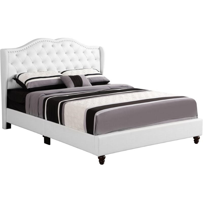 Joy Faux Leather Upholstered King Bed, White Leather Tufted King Bed