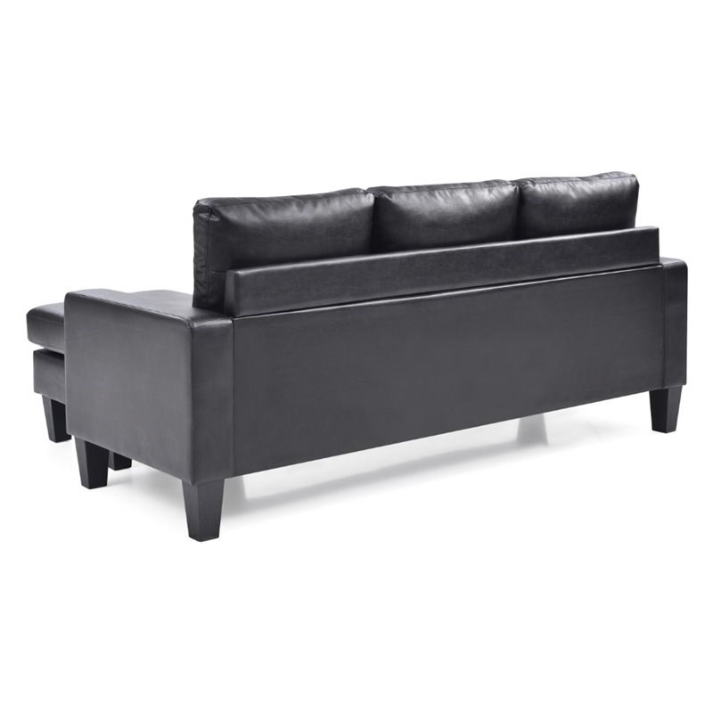 Glory Furniture Jenna Faux Leather Sofa Chaise in Black
